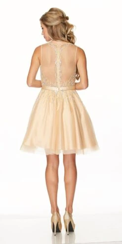 CLEARANCE - Juliet 776 Sequins Embellished Bodice Illusion Short Dress (Size M)(Sequins Embellished Bodice Illusion Short Prom Dress Gold) -Dress Promotion Store 776 juliet dress gold back b7699568 bca3 4981 9346 ca140c580935