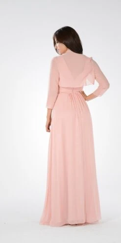 Poly USA | Ed Young 7770 V-Neck Shirred Bodice Embellished Waist Dress(Royal Blue V Neck Shirred Bodice Embellished Waist Formal Dress) -Dress Promotion Store 7770po blush bk 1c34c773 6d7b 4a82 bf59 989c37f52f9f