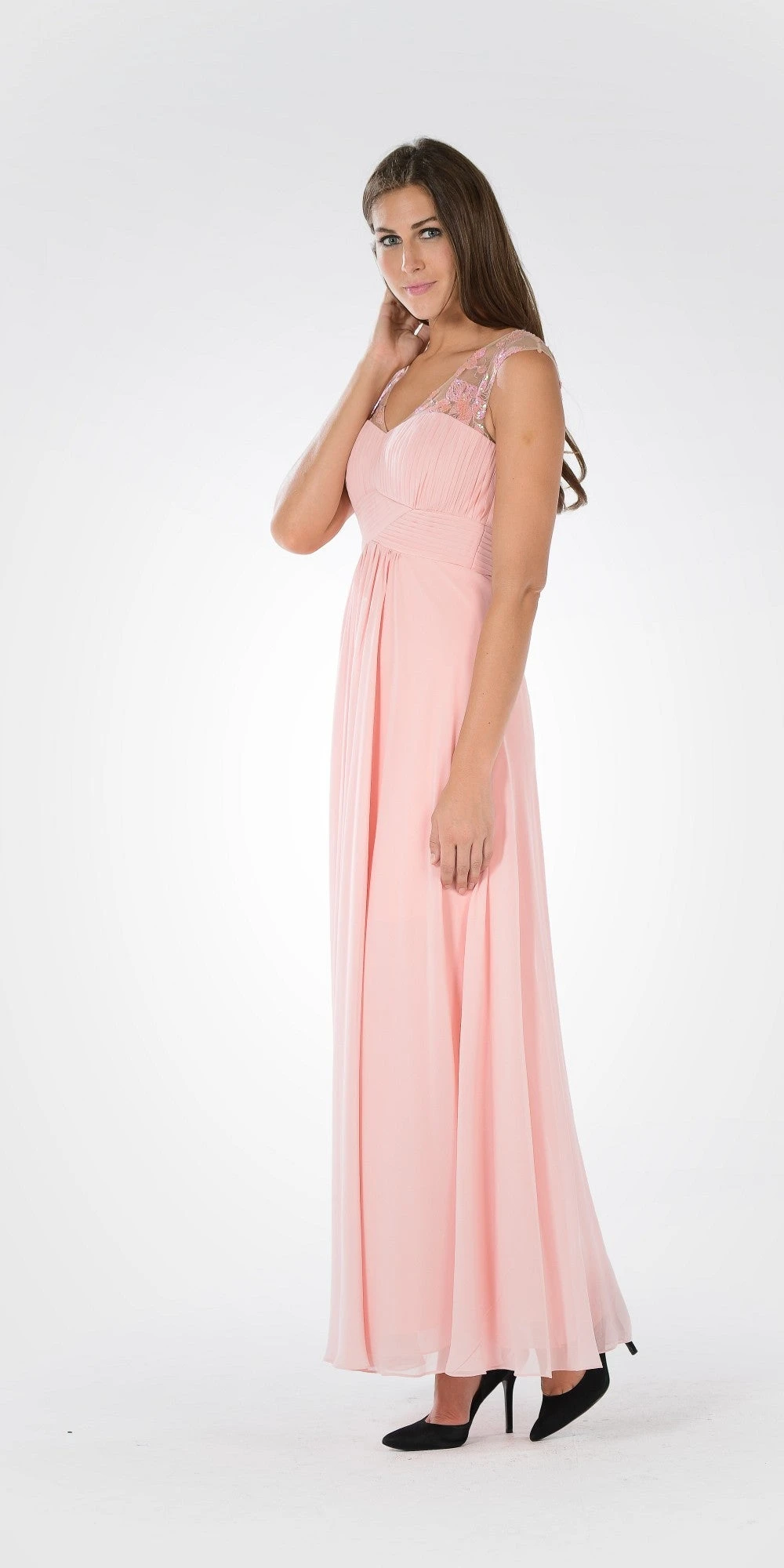 Poly USA | Ed Young 7874 V-Neck Embellished Pleated Bodice Empire Waist Dress(V Neck Embellished Pleated Bodice Empire Waist Formal Dress Long Navy Blue) 8 Poly USA | Ed Young 7874 V-Neck Embellished Pleated Bodice Empire Waist Dress(V Neck Embellished Pleated Bodice Empire Waist Formal Dress Long Navy Blue) - Image 6