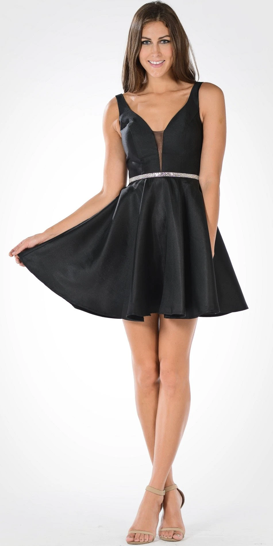 Poly USA | Ed Young 7894 Satin V-Neck Embellished Waist Short A-Line Dress(Light Blue Satin V Neck Embellished Waist A Line Homecoming Dress Short) 8 Poly USA | Ed Young 7894 Satin V-Neck Embellished Waist Short A-Line Dress(Light Blue Satin V Neck Embellished Waist A Line Homecoming Dress Short) - Image 6