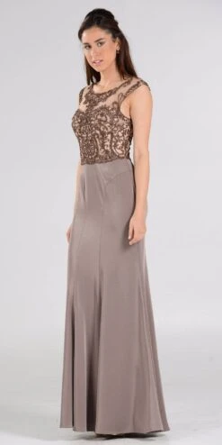 Poly USA | Ed Young 7908 Scoop Neck Appliqued Bodice Gown Cap Sleeves(Scoop Neck Appliqued Bodice Fit And Flare Prom Gown Black Nude Cap Sleeves) -Dress Promotion Store 7908po mocha 370d354b 13ac 40bb 8172 17bc95dc0b2c