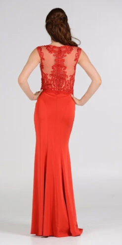 Poly USA | Ed Young 7908 Scoop Neck Appliqued Bodice Gown Cap Sleeves(Scoop Neck Appliqued Bodice Fit And Flare Prom Gown Black Nude Cap Sleeves) -Dress Promotion Store 7908po red bk 3b62d461 f1fb 4fc8 9816 78b288b94589