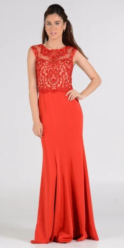 Poly USA | Ed Young 7908 Scoop Neck Appliqued Bodice Gown Cap Sleeves(Scoop Neck Appliqued Bodice Fit And Flare Prom Gown Black Nude Cap Sleeves) -Dress Promotion Store 7908po red 9662ce26 a604 4ef9 9393 0d761e7acd24