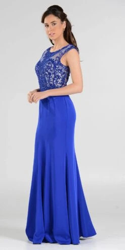 Poly USA | Ed Young 7908 Scoop Neck Appliqued Bodice Gown Cap Sleeves(Scoop Neck Appliqued Bodice Fit And Flare Prom Gown Black Nude Cap Sleeves) -Dress Promotion Store 7908po royal cd907737 2bb7 4a20 a85c ea97719bb768