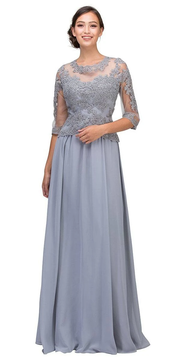 Eureka 7909 Appliqued Long Formal Dress Mid-Length Sleeves(Navy Blue Appliqued Long Formal Dress Mid Length Sleeves) 6 Eureka 7909 Appliqued Long Formal Dress Mid-Length Sleeves(Navy Blue Appliqued Long Formal Dress Mid Length Sleeves) - Image 4