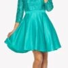 Juliet 796 Lace Sequins Top Mid-Length Sleeves A-Line Short Dress(Lace Sequins Top Mid Length Sleeves A Line Short Prom Dress Jade)