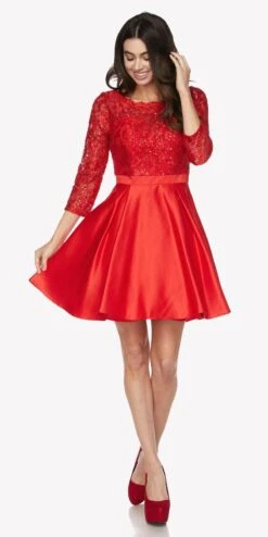 Juliet 796 Lace Sequins Top Mid-Length Sleeves A-Line Short Dress(Lace Sequins Top Mid Length Sleeves A Line Short Prom Dress Jade) -Dress Promotion Store 796 juliet red