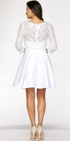 Juliet 796 Lace Sequins Top Mid-Length Sleeves A-Line Short Dress(Lace Sequins Top Mid Length Sleeves A Line Short Prom Dress Jade) -Dress Promotion Store 796 juliet white back