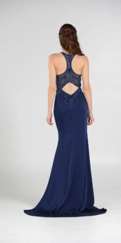 Poly USA | Ed Young 7966 Sheer Beaded Bodice Racer Cut-Out Back Mermaid Gown(Sheer Beaded Bodice Racer Cut Out Back Mermaid Evening Gown Silver) 11 Poly USA | Ed Young 7966 Sheer Beaded Bodice Racer Cut-Out Back Mermaid Gown(Sheer Beaded Bodice Racer Cut Out Back Mermaid Evening Gown Silver) -Dress Promotion Store 7966po navy bk