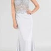 Poly USA | Ed Young 7966 Sheer Beaded Bodice Racer Cut-Out Back Mermaid Gown(Sheer Beaded Bodice Racer Cut Out Back Mermaid Evening Gown Silver)