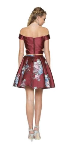 Juliet 798 Print Skirt Two-Piece Homecoming Dress Off-Shoulder(Navy Blue Print Skirt Two Piece Homecoming Dress Off Shoulder) -Dress Promotion Store 798 juliet burgundy back 87a38557 36b4 48eb 94df c99282d28a86