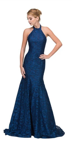 Eureka 8001 Mermaid Floor Length Dress Halter Strap(Navy Blue Mermaid Floor Length Prom Dress Halter)