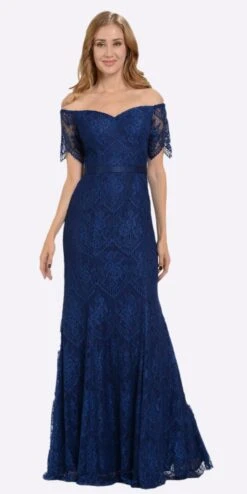 Poly USA | Ed Young 8030 Off Shoulder Lace Fit And Flare Gown(Off Shoulder Lace Fit And Flare Evening Gown Burgundy) -Dress Promotion Store 8030 poly usa navy blue ce84115b 3b6b 43f7 8004 e92f5076809d