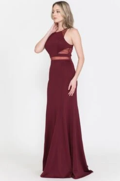 Poly USA | Ed Young 8054 Mermaid Dress With Sheer Cut-Outs(Burgundy Mermaid Long Prom Dress With Sheer Cut Outs) -Dress Promotion Store 8054 BURGSIDE
