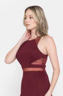 Poly USA | Ed Young 8054 Mermaid Dress With Sheer Cut-Outs(Burgundy Mermaid Long Prom Dress With Sheer Cut Outs) -Dress Promotion Store 8054 BURGSIDEDETAIL