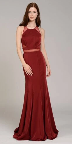 Poly USA | Ed Young 8054 Mermaid Dress With Sheer Cut-Outs(Burgundy Mermaid Long Prom Dress With Sheer Cut Outs)