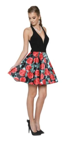 Juliet 806 Short A-Line Dress Deep V-Neck Cut-Out Back(Off White Short Prom Dress Deep V Neck Cut Out Back) -Dress Promotion Store 806 juliet black