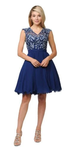 Poly USA | Ed Young 8094 Illusion V-Neck Appliqued Bodice Homecoming Short Dress(Illusion V Neck Appliqued Bodice Homecoming Short Dress Blush) -Dress Promotion Store 8094 poly usa navy blue 3b2eefcf 4c9a 4d65 800f 20effa325285