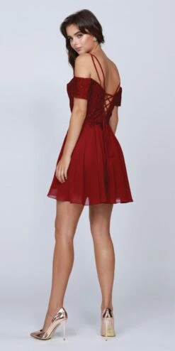 Juliet 814 Short Dress With Cold-Shoulder(White Homecoming Short Dress With Cold Shoulder) -Dress Promotion Store 814 juliet burgundy back 9f683181 2197 4812 9d7f 6b3428490be5