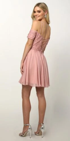 Juliet 814 Short Dress With Cold-Shoulder(White Homecoming Short Dress With Cold Shoulder) -Dress Promotion Store 814 juliet rose back