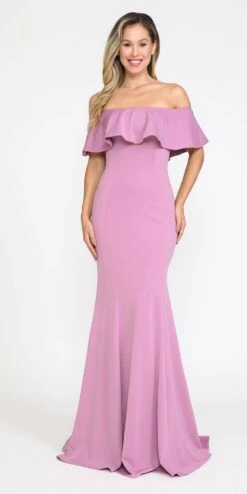CLEARANCE - Poly USA | Ed Young 8146 Off-the-Shoulder Mermaid Long Violet Dress (Size M)(Poly Usa 8146 Off The Shoulder Mermaid Long Violet Dress Size M 1)