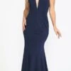Poly USA | Ed Young 8158 Deep V-Neck And Back Mermaid Dress(Deep V Neck And Back Mermaid Long Formal Dress Black)