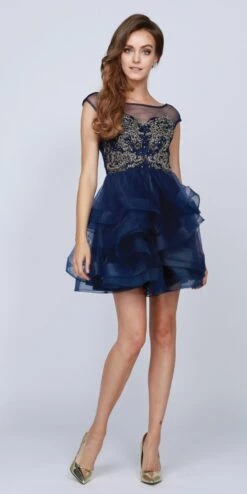 Juliet 820 Cap Sleeved Short Homecoming Dress Tiered Skirt(Red Cap Sleeved Short Homecoming Dress Tiered Skirt) -Dress Promotion Store 820 juliet navy blue 43b69ecb 4f1c 4eff a2ca 49cac759af83