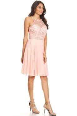 Eureka 8222 Halter Short Fit And Flare Homecoming Dress(Halter Short Fit And Flare Homecoming Dress Champagne) -Dress Promotion Store 8222 eureka fashion dusty pink right