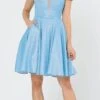 Poly USA | Ed Young 8224 Off-Shoulder Short Dress With Pockets(Off Shoulder Blue Homecoming Short Dress With Pockets)