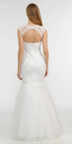 Poly USA | Ed Young 8226 Appliqued Mermaid Dress Cut-Out Back Cap Sleeve(Mauve Appliqued Mermaid Long Formal Dress Cut Out Back) -Dress Promotion Store 8226 poly usa off white back 9e0edd5a f3f2 4f10 b85d 07d71a93ff35