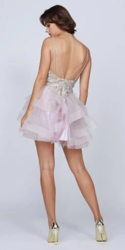 Juliet 823 Plunging V-Neck Ruffled Skirt Short Dress(Black Plunging V Neck Ruffled Skirt Homecoming Short Dress) -Dress Promotion Store 823 juliet mauve back