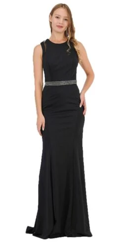 Poly USA | Ed Young 8230 Sleeveless Long Prom Dress Beaded Open Back(Black Sleeveless Long Prom Dress Beaded Open Back)