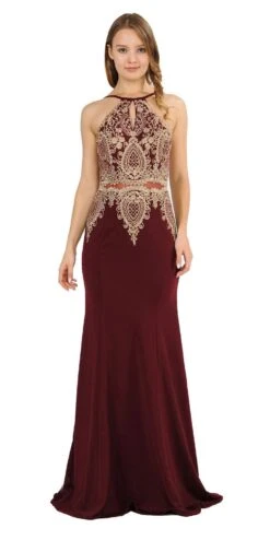 Poly USA | Ed Young 8244 Keyhole Neck Appliqued Long Prom Dress Black(Keyhole Neck Appliqued Long Prom Dress Black) -Dress Promotion Store 8244 poly usa burgundy