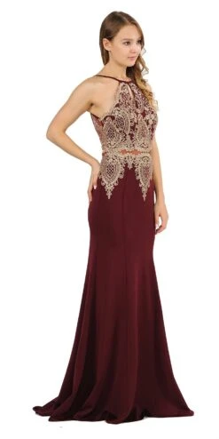 Poly USA | Ed Young 8244 Keyhole Neck Appliqued Long Prom Dress Black(Keyhole Neck Appliqued Long Prom Dress Black) -Dress Promotion Store 8244 poly usa burgundy side