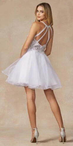 Juliet 826 Fit-and-Flare Halter Neck Short Party Dress(Fit And Flare Halter Neck Short Dress Red Homecoming Party) -Dress Promotion Store 826 WHITE BACK