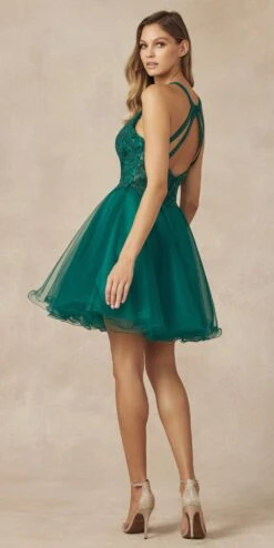 Juliet 826 Fit-and-Flare Halter Neck Short Party Dress(Fit And Flare Halter Neck Short Dress Red Homecoming Party) -Dress Promotion Store 826 emerald back