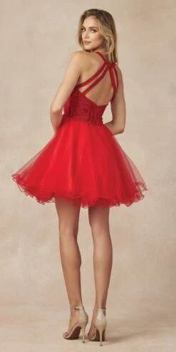 Juliet 826 Fit-and-Flare Halter Neck Short Party Dress(Fit And Flare Halter Neck Short Dress Red Homecoming Party) -Dress Promotion Store 826 red back