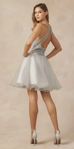 Juliet 826 Fit-and-Flare Halter Neck Short Party Dress(Fit And Flare Halter Neck Short Dress Red Homecoming Party) -Dress Promotion Store 826 silver back