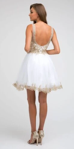 Juliet 835 Short Tulle A-Line Dress Lace Applique Bodice(Short Tulle A Line White Gold Homecoming Dress Lace Applique Bodice) -Dress Promotion Store 835 juliet white gold back 1ac0f91a a887 47c4 b207 d40810498d7f
