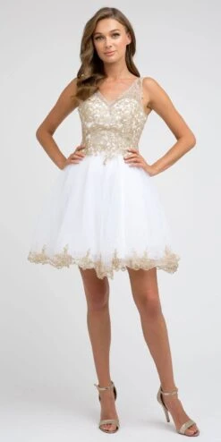 Juliet 835 Short Tulle A-Line Dress Lace Applique Bodice(Short Tulle A Line White Gold Homecoming Dress Lace Applique Bodice) -Dress Promotion Store 835 juliet white gold 1709b28f 8c9b 4051 890b c524bf0c519f