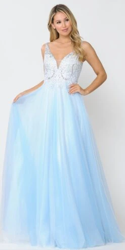 Poly USA | Ed Young 8354 Floor Length A-Line Tulle Gown V-Neckline(Poly Usa 8354 Floor Length A Line Tulle Gown V Neckline) -Dress Promotion Store 8354BLUE 1 1