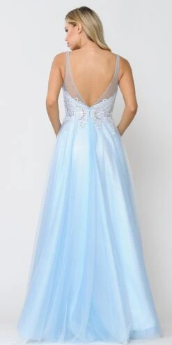 Poly USA | Ed Young 8354 Floor Length A-Line Tulle Gown V-Neckline(Poly Usa 8354 Floor Length A Line Tulle Gown V Neckline) -Dress Promotion Store 8354BLUE 4 1