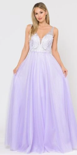 Poly USA | Ed Young 8354 Floor Length A-Line Tulle Gown V-Neckline(Poly Usa 8354 Floor Length A Line Tulle Gown V Neckline)
