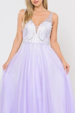 Poly USA | Ed Young 8354 Floor Length A-Line Tulle Gown V-Neckline(Poly Usa 8354 Floor Length A Line Tulle Gown V Neckline) -Dress Promotion Store 8354LILAC 1 1 closeup
