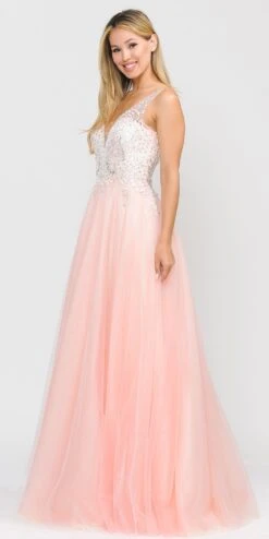 Poly USA | Ed Young 8354 Floor Length A-Line Tulle Gown V-Neckline(Poly Usa 8354 Floor Length A Line Tulle Gown V Neckline) -Dress Promotion Store 8354Pink 1 7 1