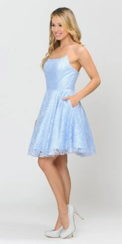 Poly USA | Ed Young 8388 Homecoming Short Dress With Pockets(Homecoming Short Dress With Pockets Baby Blue)