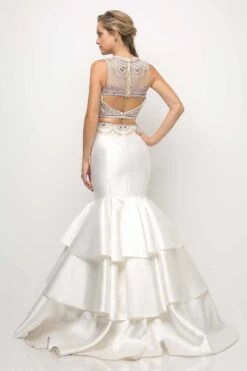 Cinderella Divine 83903 Beaded Bodice 2 Piece Mermaid Gown Layered Skirt(Beaded Bodice 2 Piece Black Mermaid Gown Layered Skirt) -Dress Promotion Store 83903 cinderella divine white back 1600x2400 1