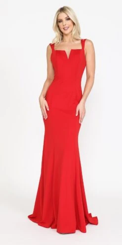 Poly USA | Ed Young 8392 Long Jersey Fitted Sexy Mermaid Dress V-Notch(Long Jersey Fitted Sexy Formal Mermaid Dress Red)