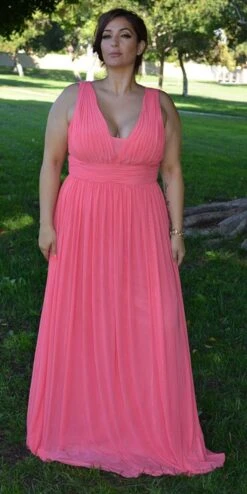 Poly USA | Ed Young 8408 V-Neck And Back Long Dress Sleeveless(Blush V Neck And Back Long Formal Dress Sleeveless) -Dress Promotion Store 8408 poly usa coral plus 2b6aba4e 85a0 44b2 ad89 2175a665f4ee