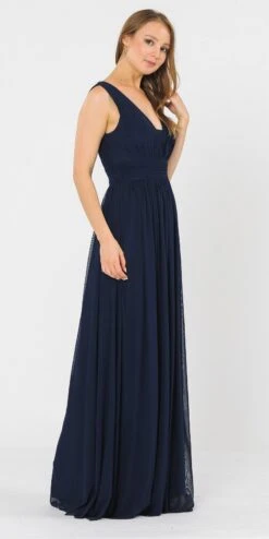 Poly USA | Ed Young 8408 V-Neck And Back Long Dress Sleeveless(Blush V Neck And Back Long Formal Dress Sleeveless) -Dress Promotion Store 8408 poly usa navy blue side 62cf4f3e 6a9f 44e7 9ab6 6f69a67b2db2